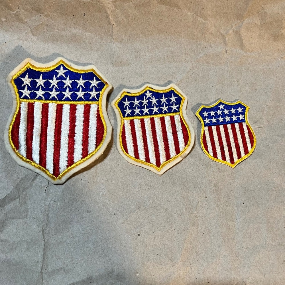 Mixed Size USA Shield Patches Red White Blue Vintage Patriotic Set 3